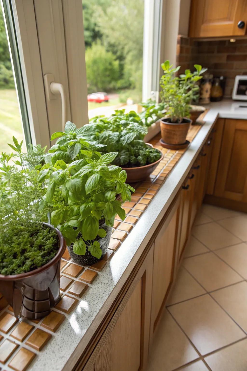 Fragrant botanicals in the kitchen offer beauty and fresh herbs.