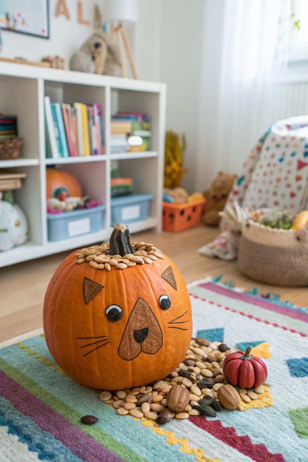 An animal-themed pumpkin injecting a sense of playfulness.
