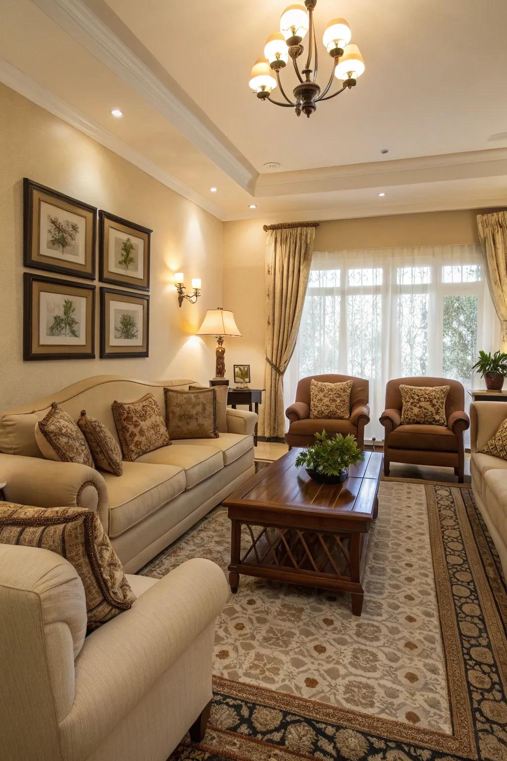 A symmetrical layout instilling equilibrium in the living space.