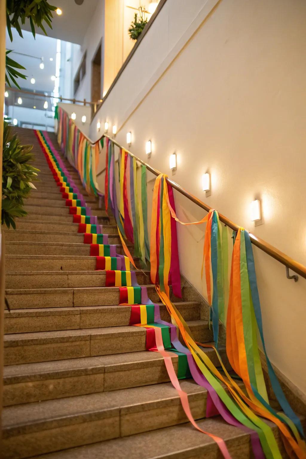 Infuse celebratory allure into staircases using ribbons.