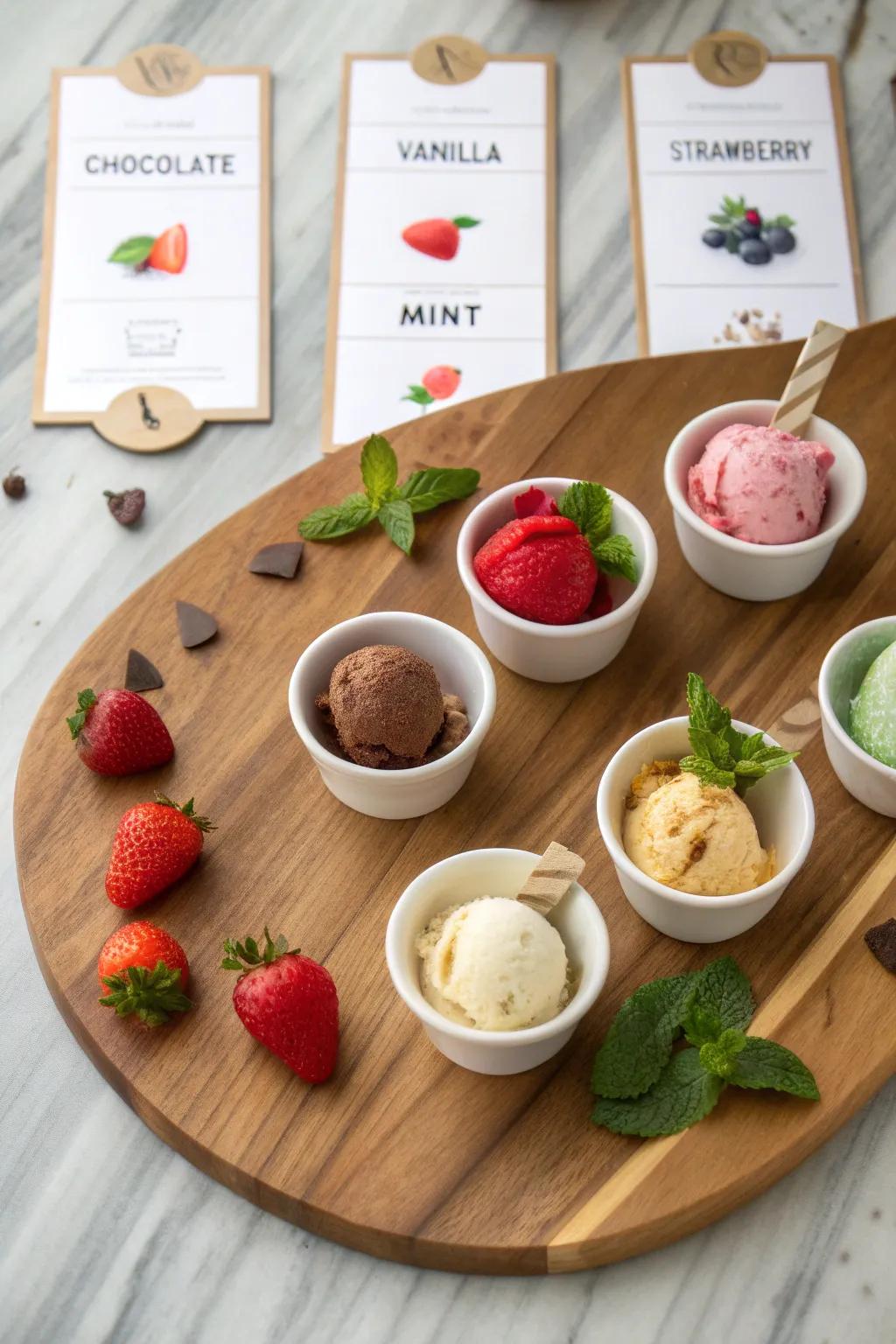An ice cream sampler provides a gourmet adventure for the senses.