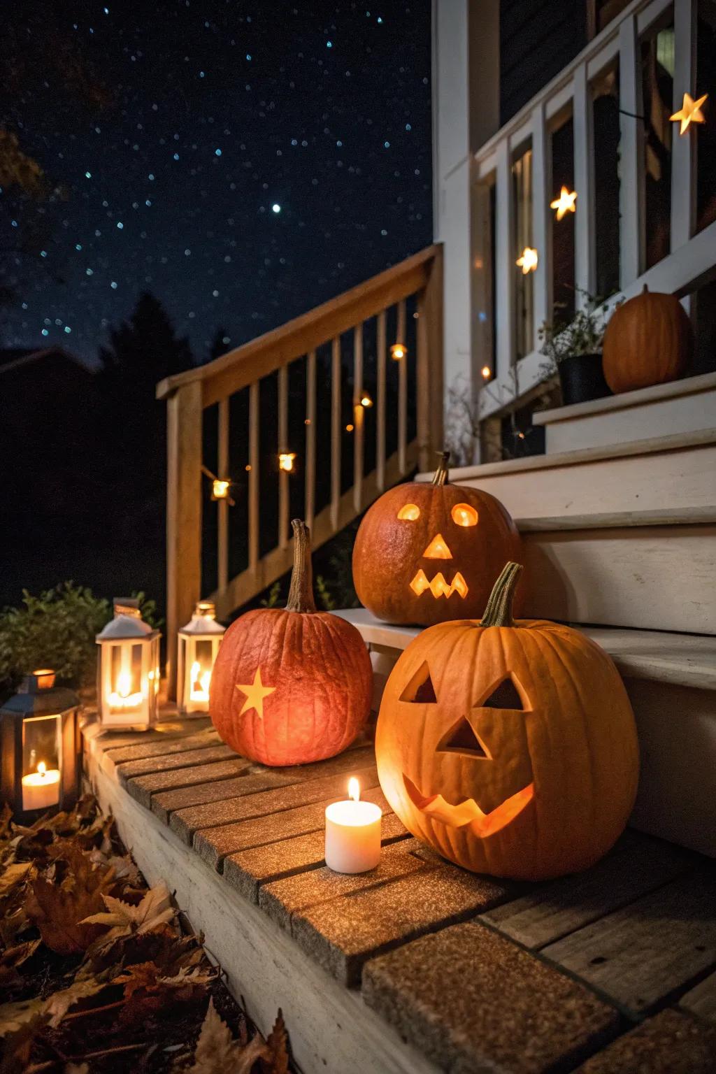 Bulb-lit gourds that create a cozy and welcome radiance during the night.