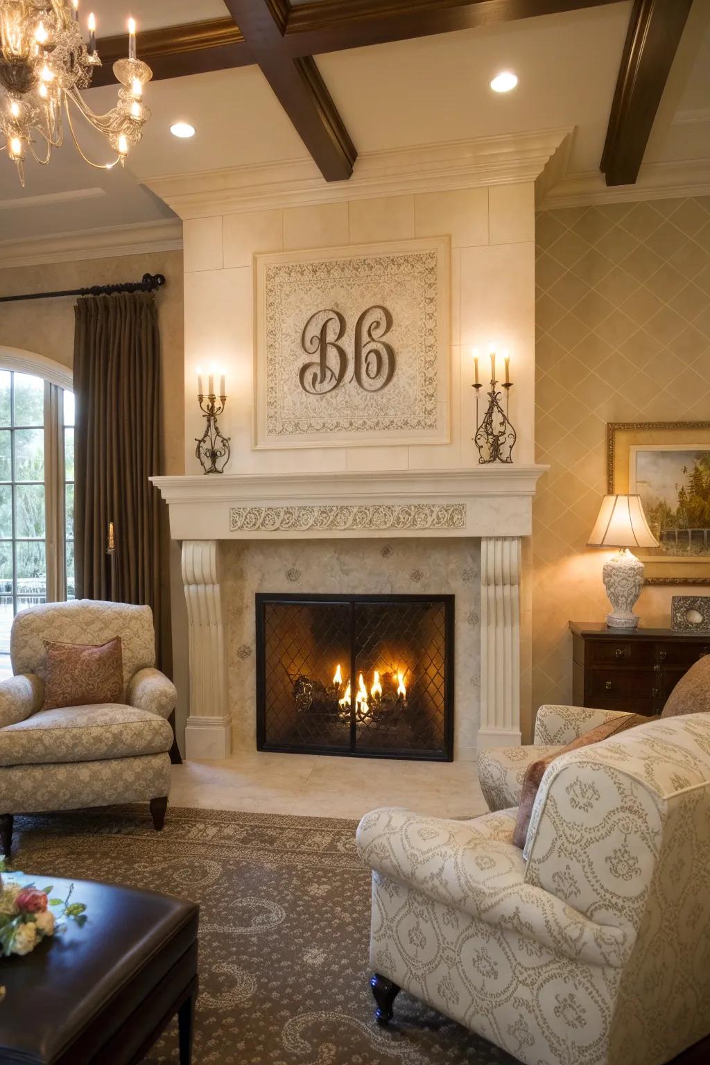 Warmth together with style thanks to a monogram fireplace guard.
