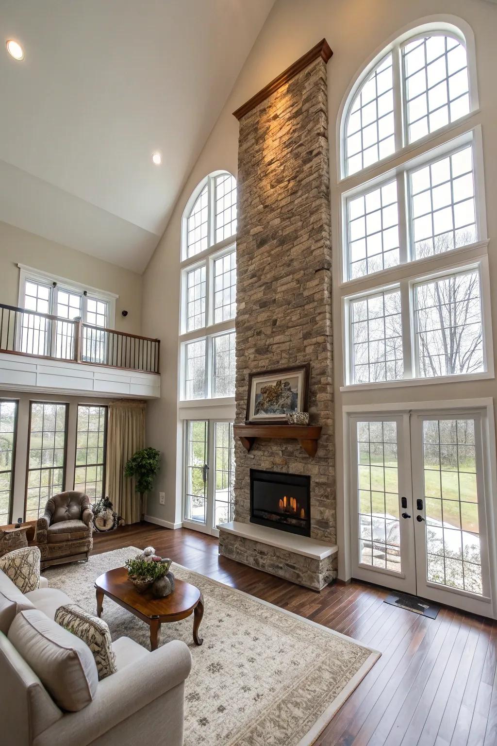 Highlight the grandeur of high-ceiling rooms with upright design elements.