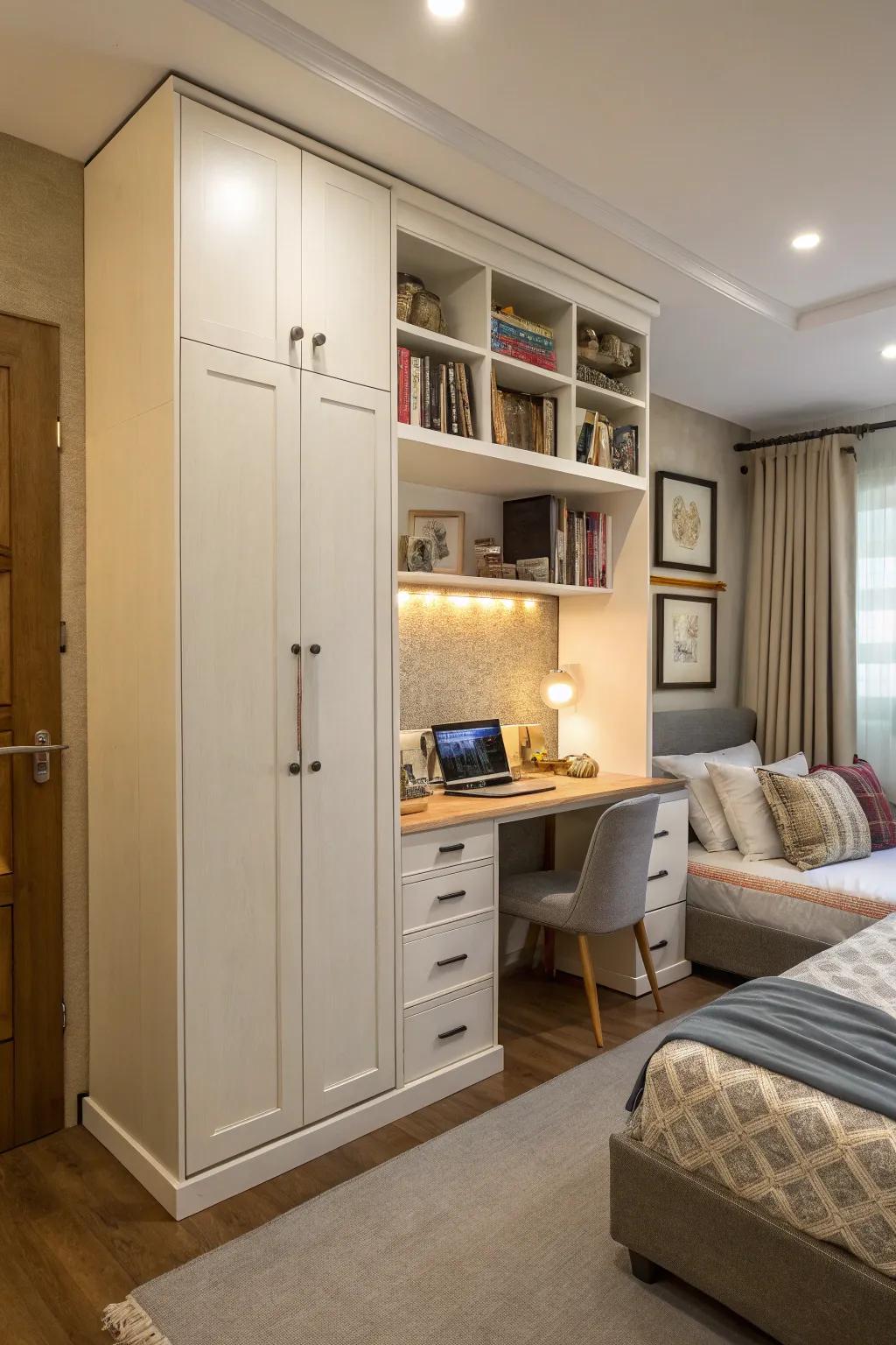 Closets with study desks: clever and area-saving.