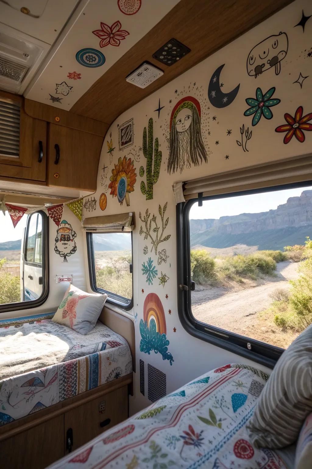 Distinct wall art that adds character to the RV.