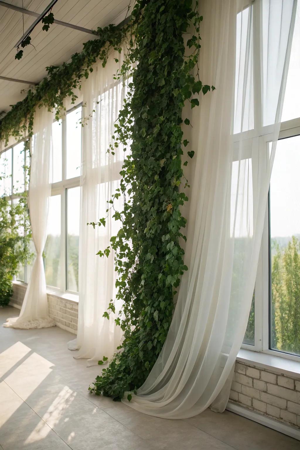 A dreamlike botanical feature matched with subtle drapes for a dreamy setting.