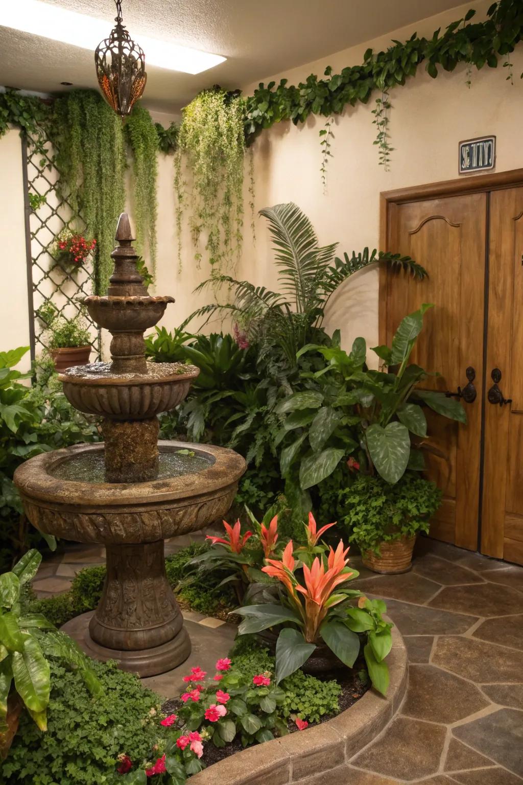 Water features add a calming and natural soundscape to your jungle room.