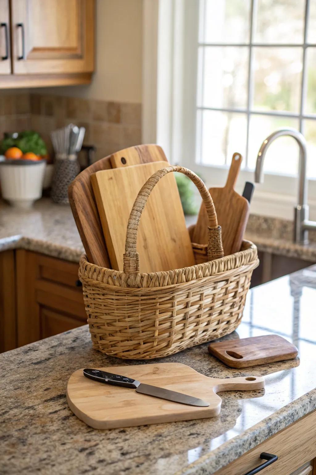 A container filled with surfaces introduces texture and comfort to the culinary space.