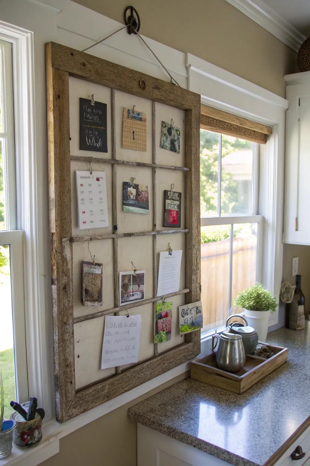 Introduce character with a vintage window casing organizer.