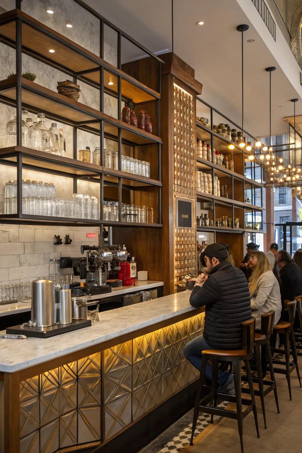 Combining materials incorporates texture and interest to the design.