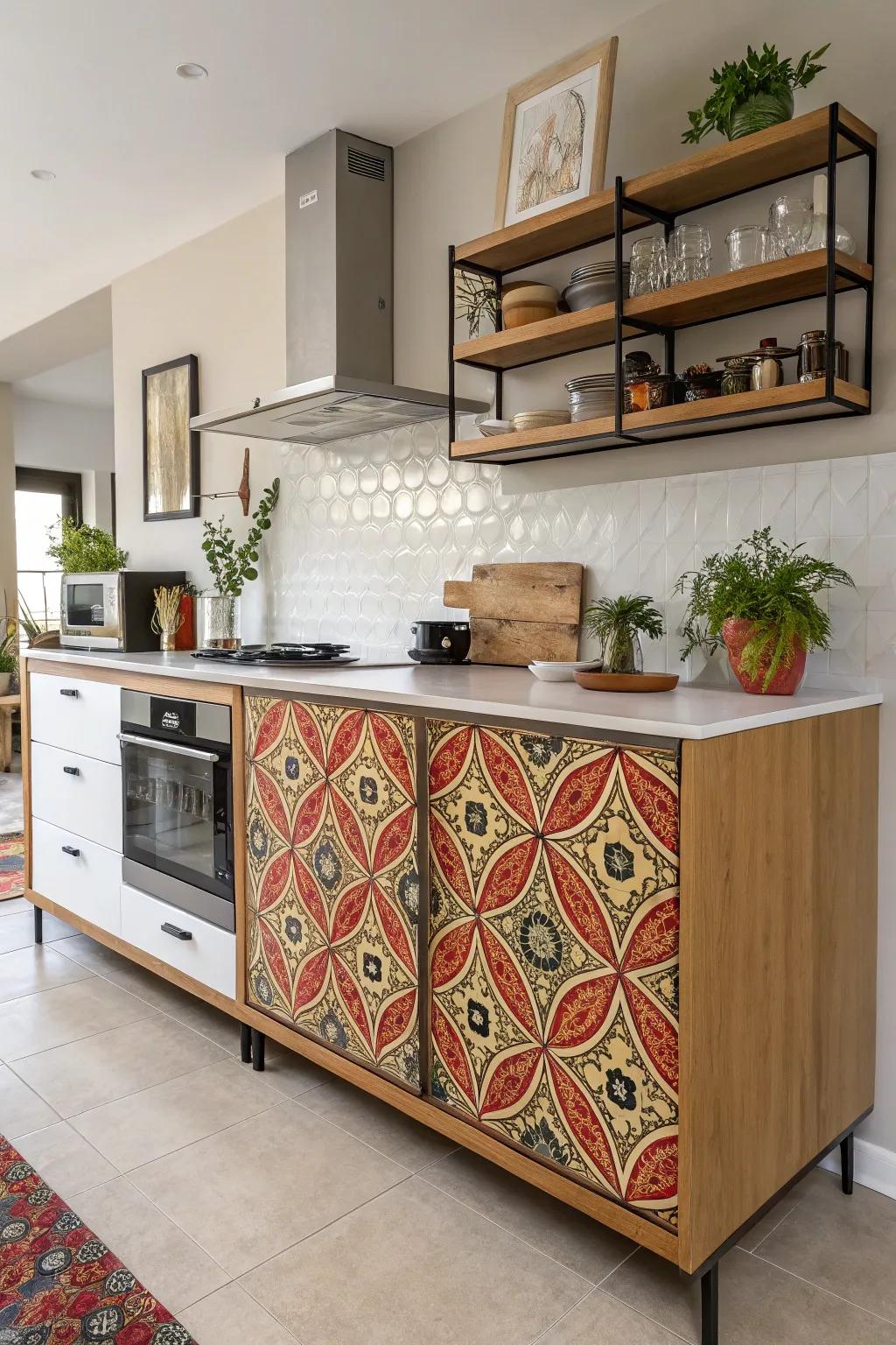A sideboard with bold patterns becomes a stunning focal point.