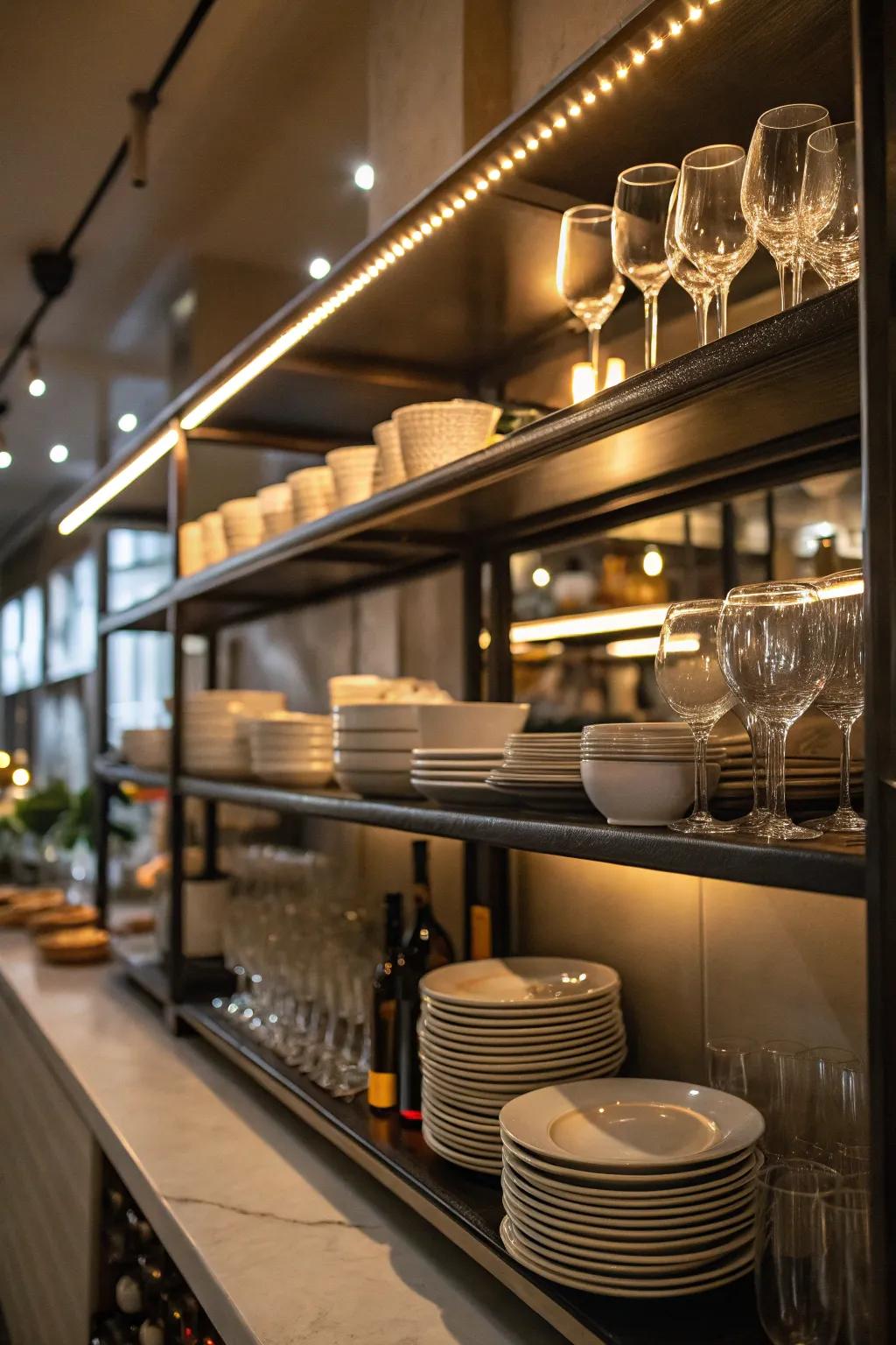 Surrounding illumination can accentuate your kitchen racks and cultivate a warm atmosphere.
