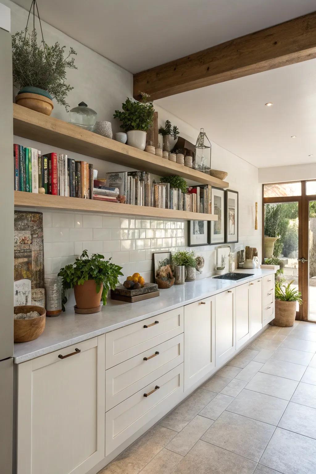 An extended shelf makes a bold statement and maximizes storage.