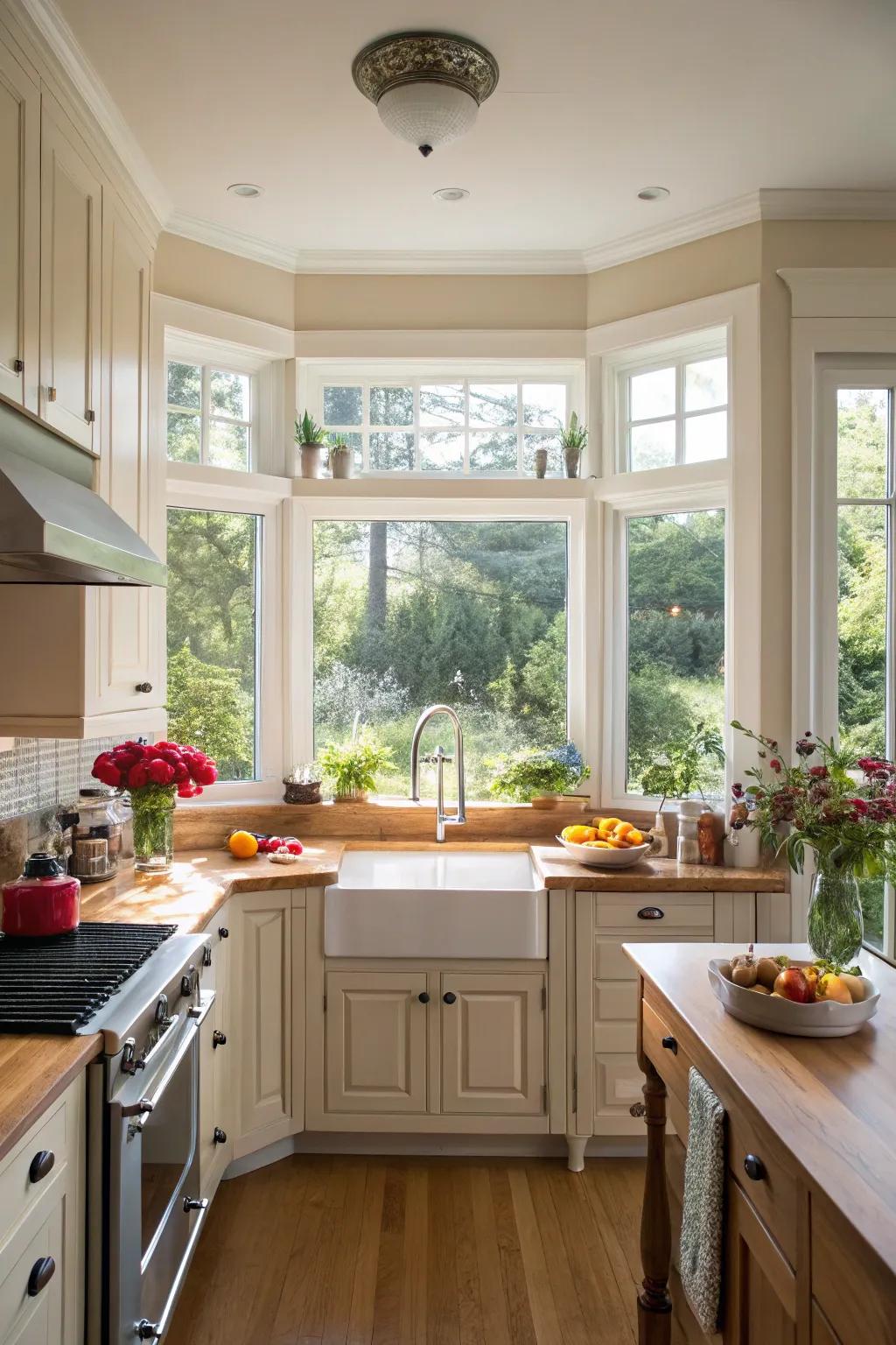 A bay window that elegantly opens up the space.