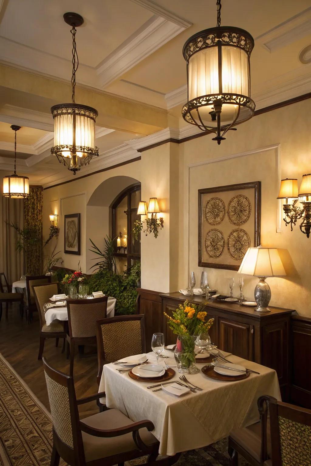 Layered illumination enables versatile ambiance management.