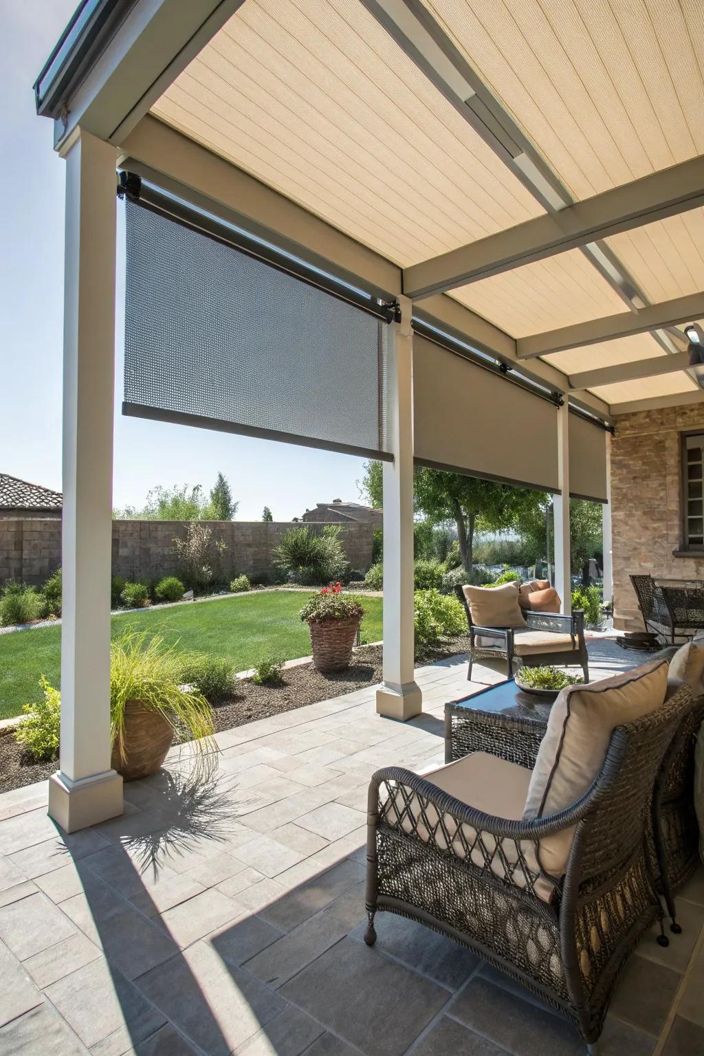 Flexible awnings offer custom sun defense on the lanai.
