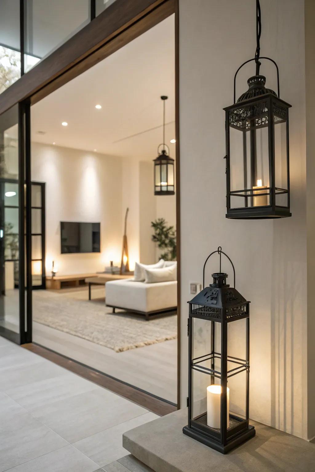 Understated lanterns establish a presence with sleek refinement.