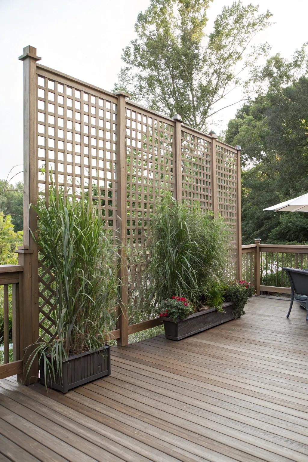 Privacy screens help create a peaceful and intimate deck space.