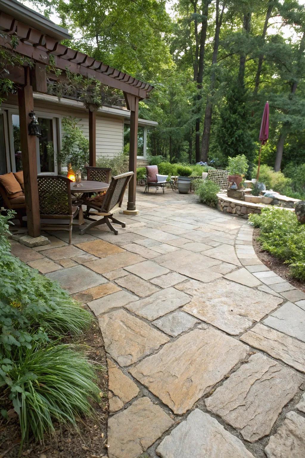 Flagstone pavers bring a rustic, natural look to this patio.
