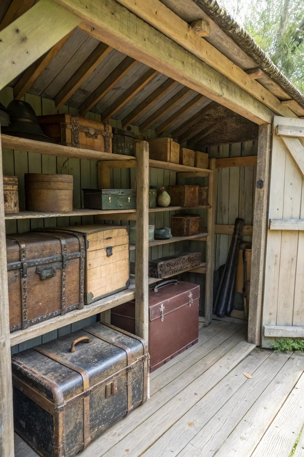 A vintage-inspired storage solution in a lean-to outbuilding.