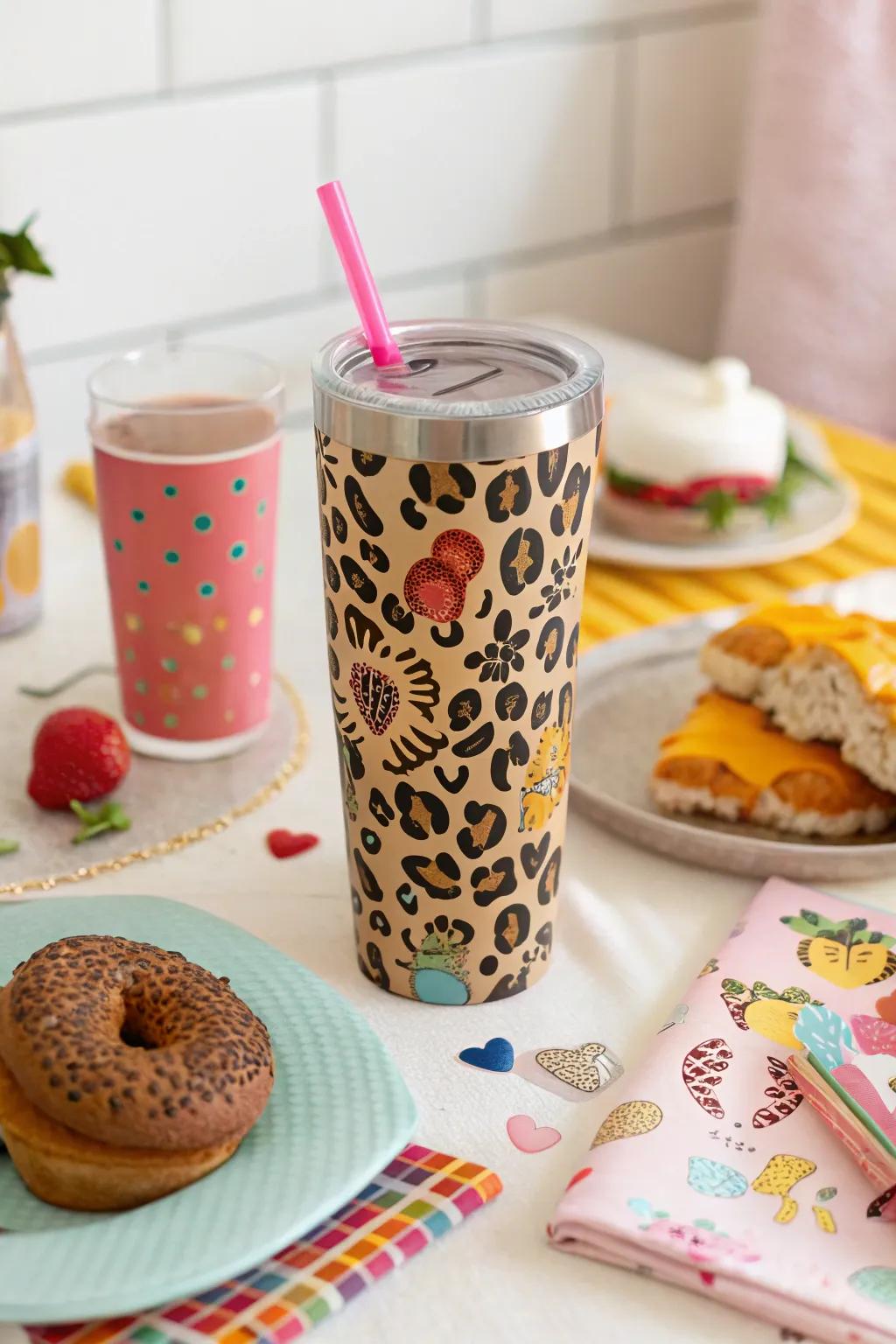 A playful animal spot tumbler that introduces whimsy to your morning.