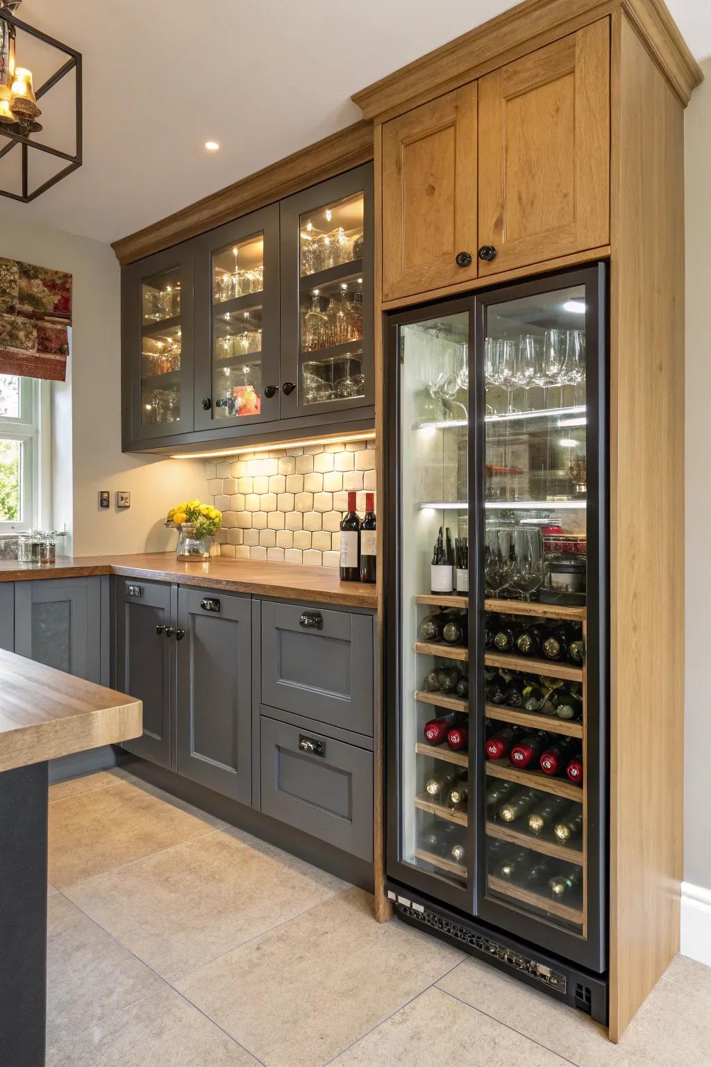 Effective stowing using a wine and liquor rack.