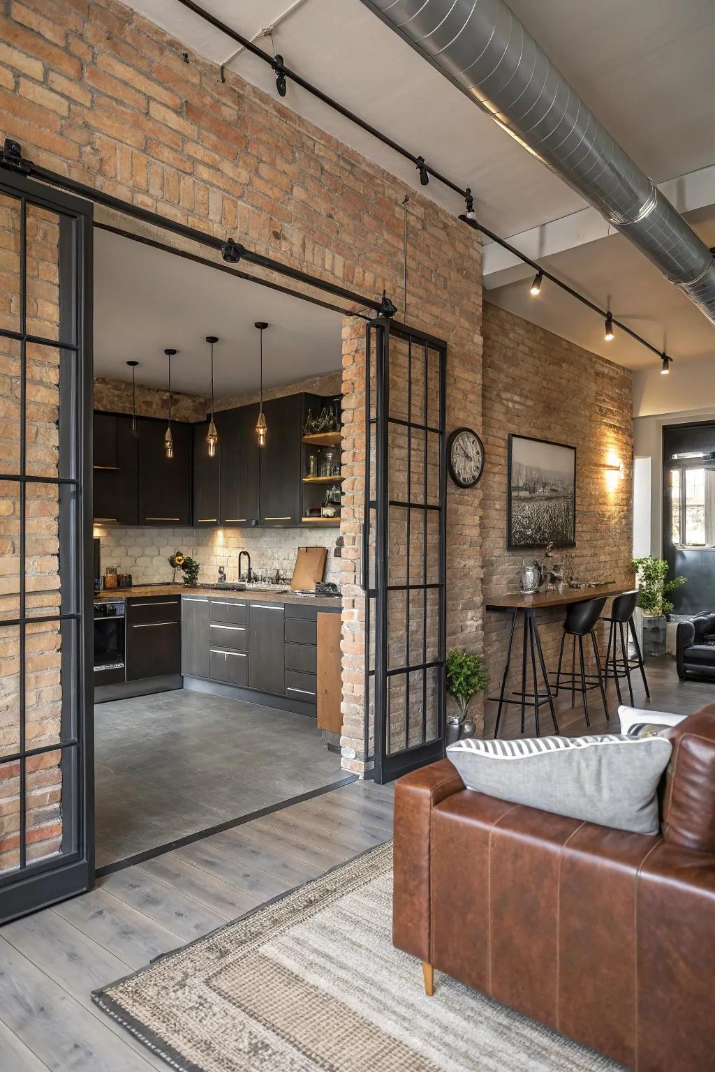 Industrial touches add an edgy, modern aesthetic.