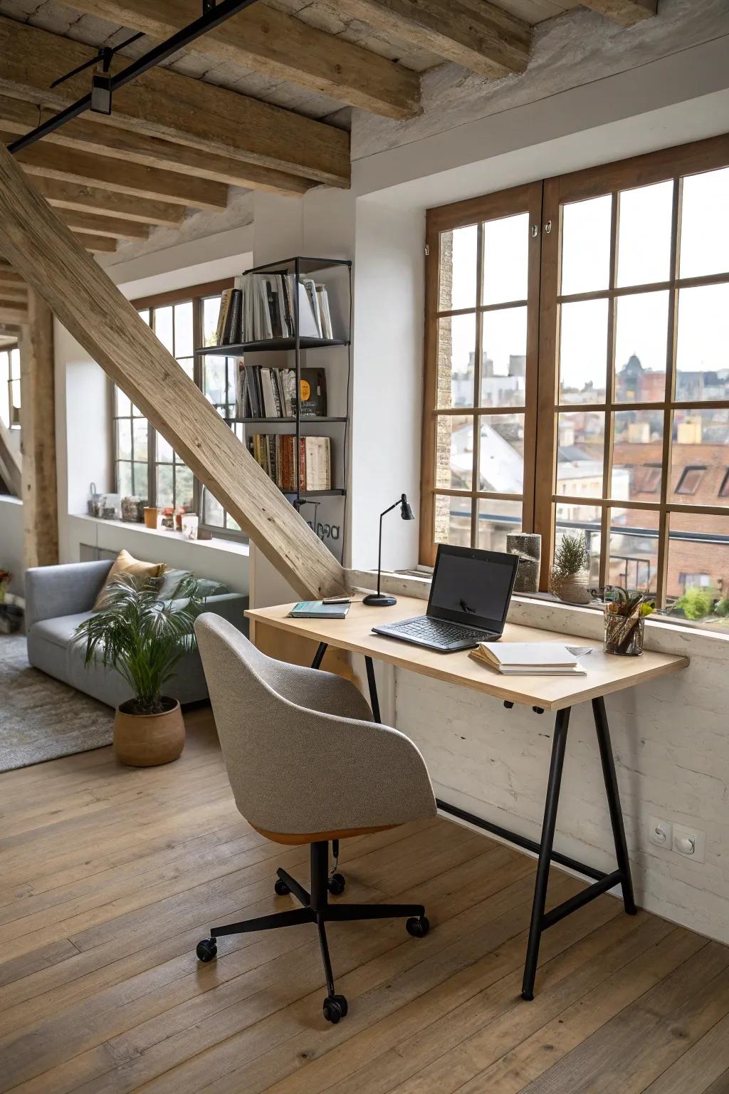 A functional home office that fits perfectly into a loft.