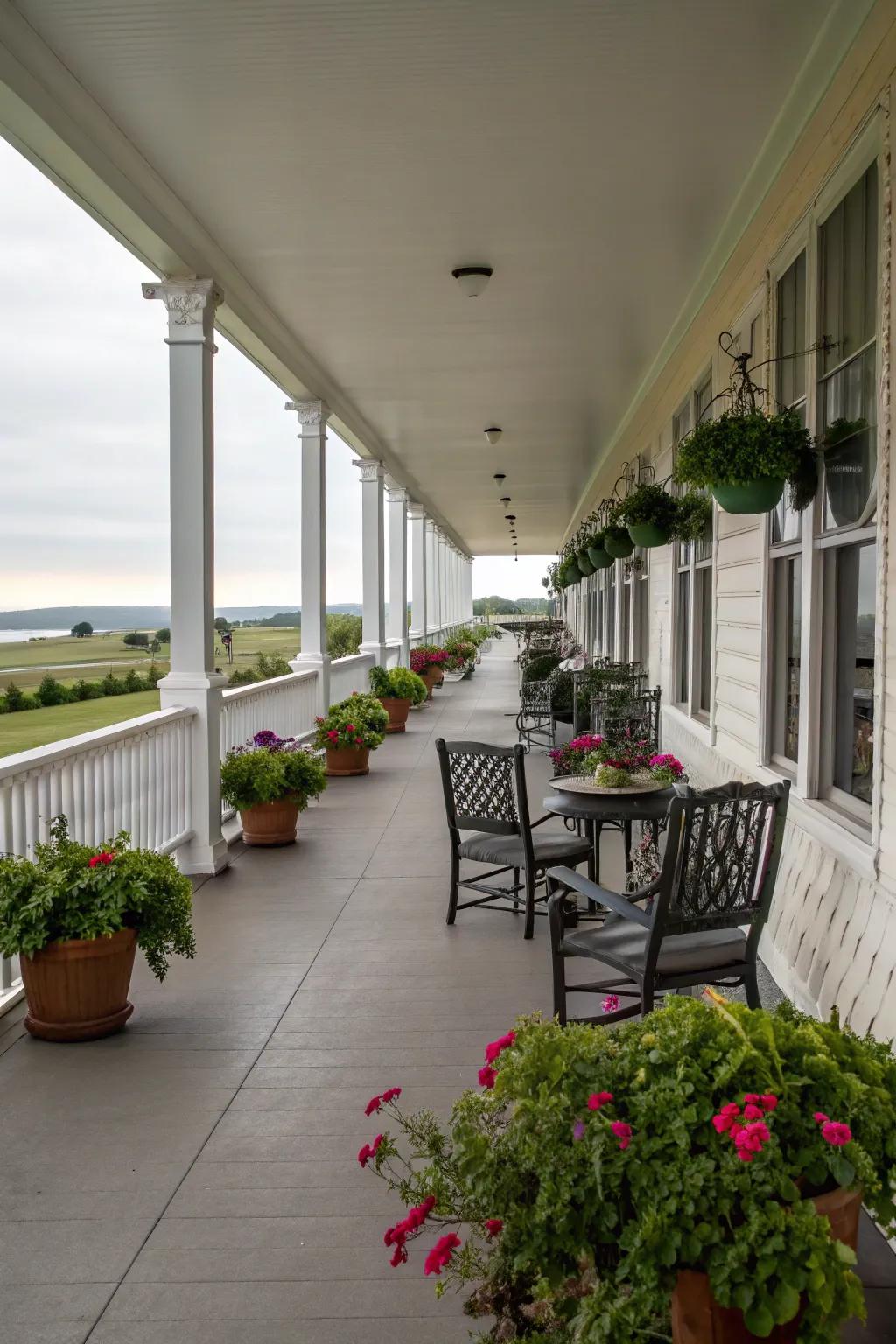 Symmetrical layouts add equilibrium and harmony to a porch.