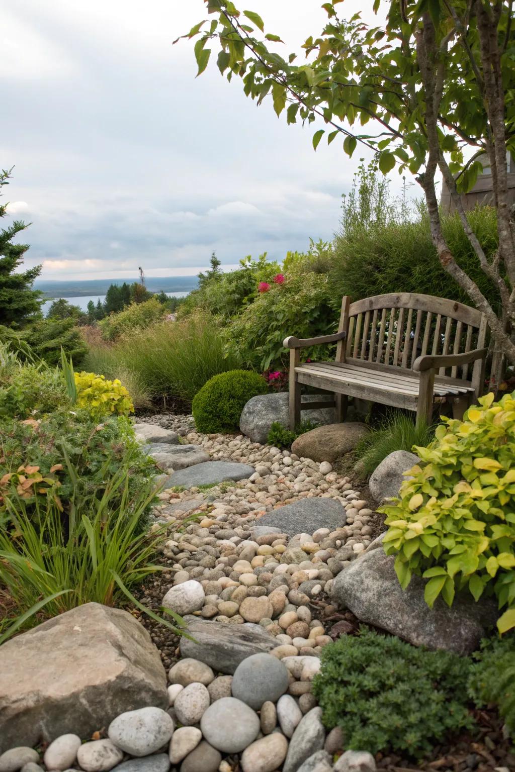A place to relax and enjoy the beauty of a rock garden.
