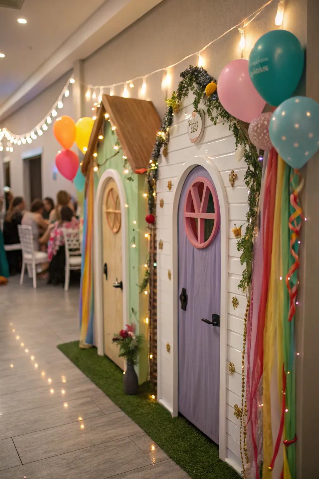 Miniature doorways introduce an element of surprise and whimsy to the party.