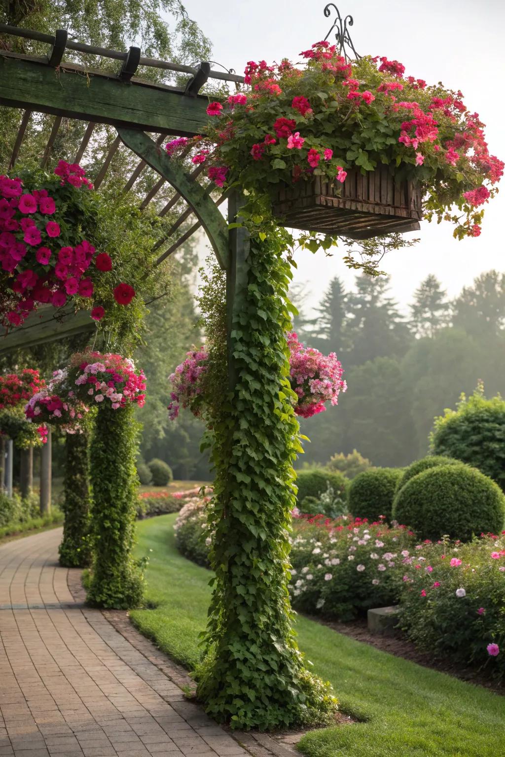 A trellis with hanging <strong><em>Dipladenia splendens</em></strong> baskets adds layers of beauty and interest.” loading=”lazy” class=”pimg”>
	</picture><figcaption>A trellis with hanging <strong><em>Dipladenia splendens</em></strong> baskets adds layers of beauty and interest.</figcaption></figure>
<p>Enhance a trellis by attaching hanging baskets filled with <strong><em>Dipladenia splendens</em></strong>. This layered method generates depth and visual fascination, rendering your garden a multi-dimensional wonderland.</p>
<h3>A few things you might like:</h3>
<ul class=