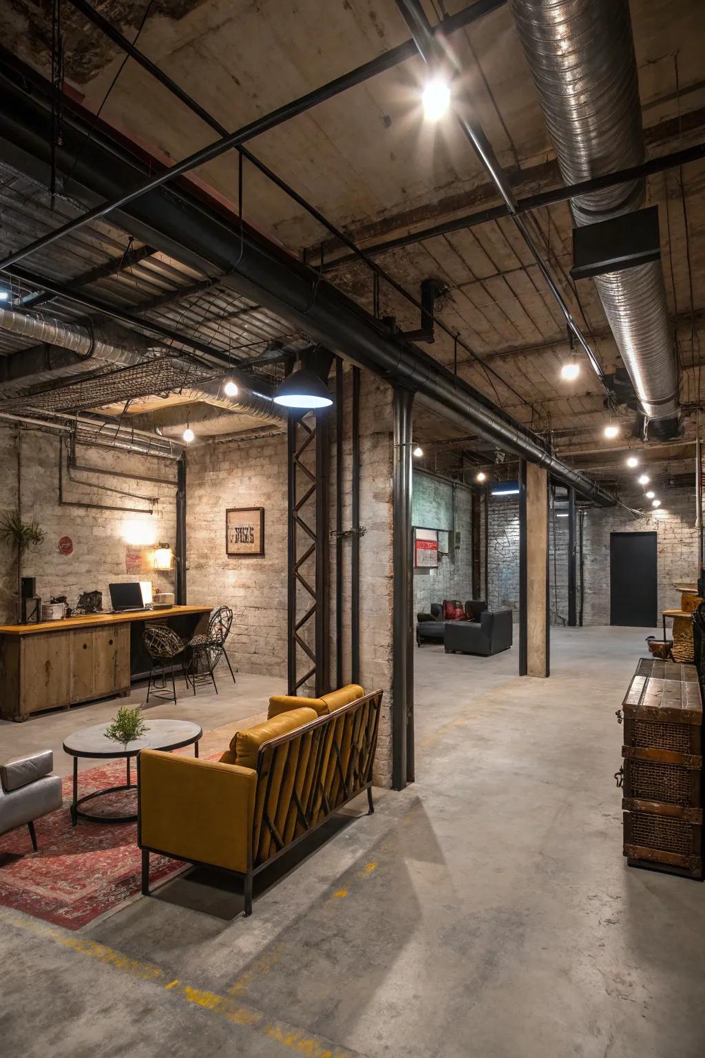 Urban elements impart sturdy charm to the retreat.