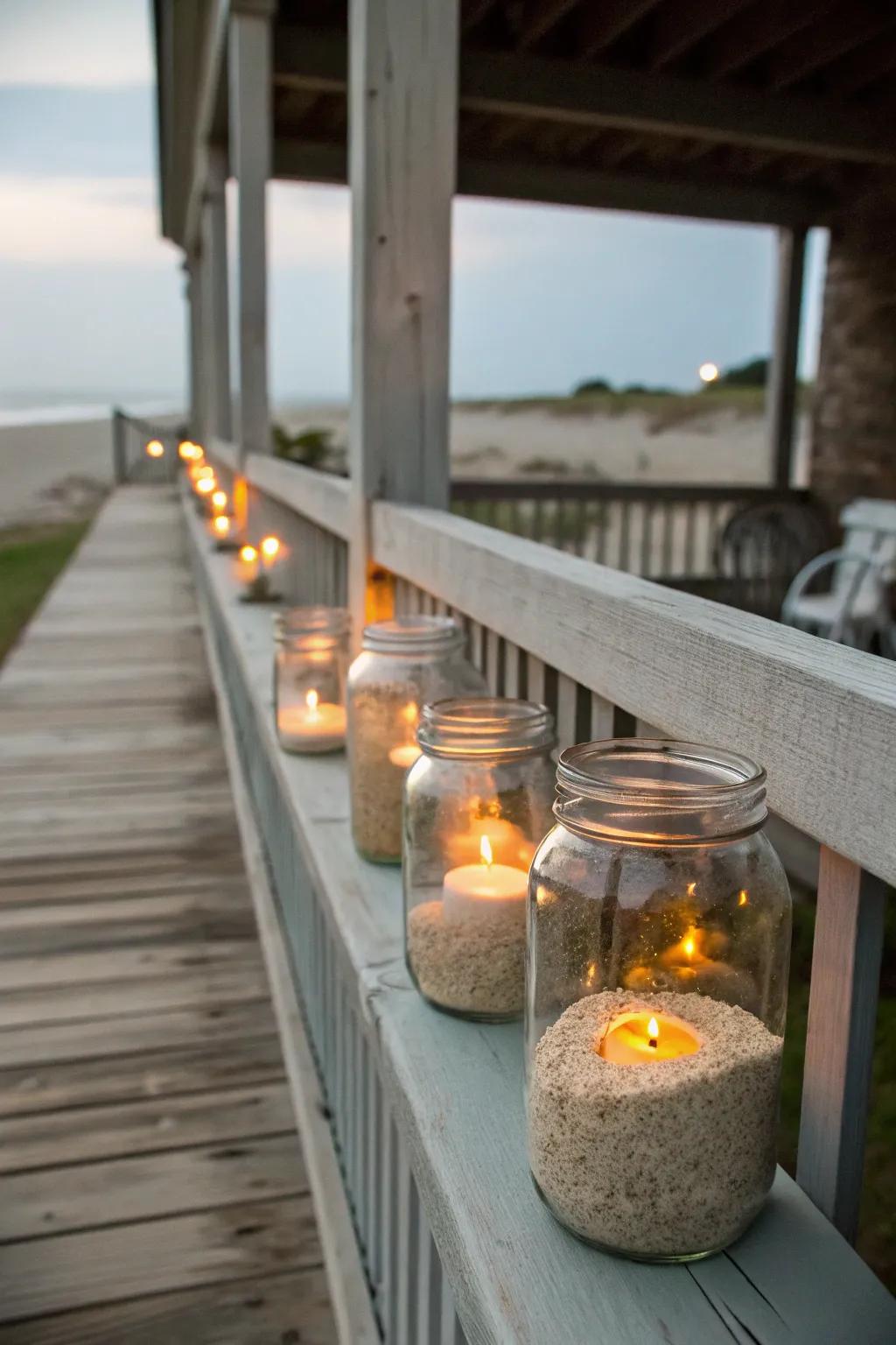 Cozy utility canister light holders with ground and wax lights.