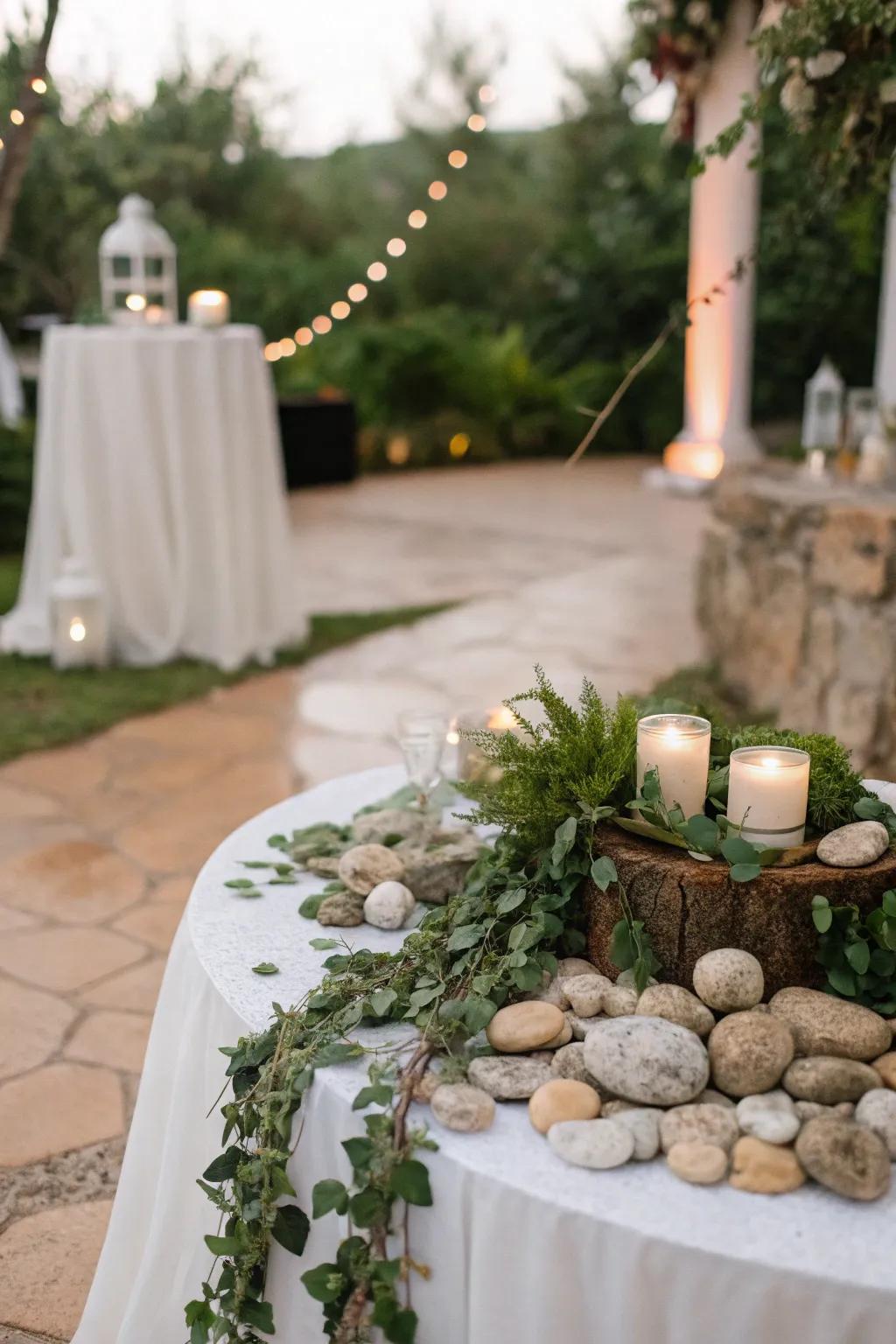 Organic decorations add an earthy and calming touch to the table.