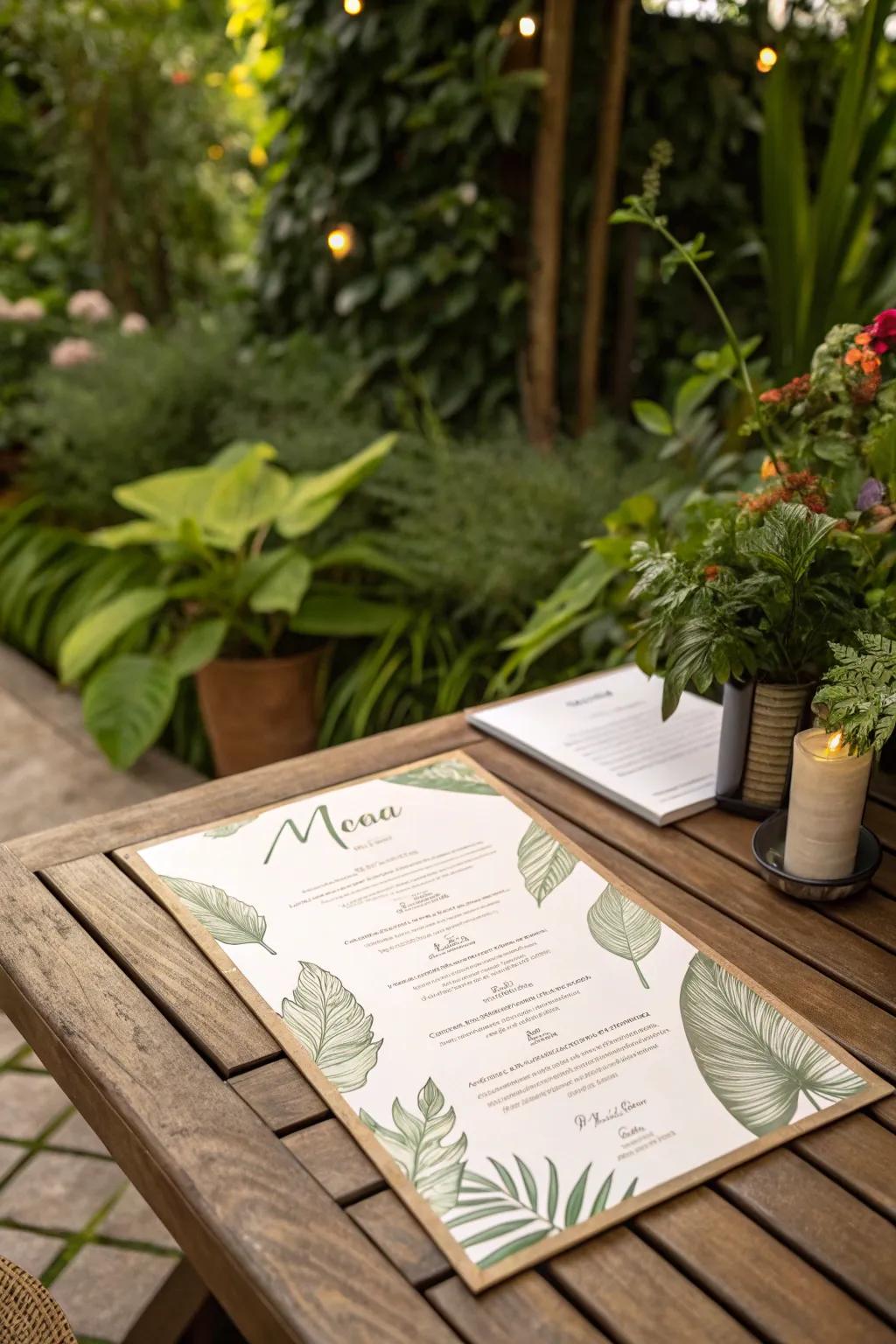 Botanical themes add a fresh, natural touch to your menu.