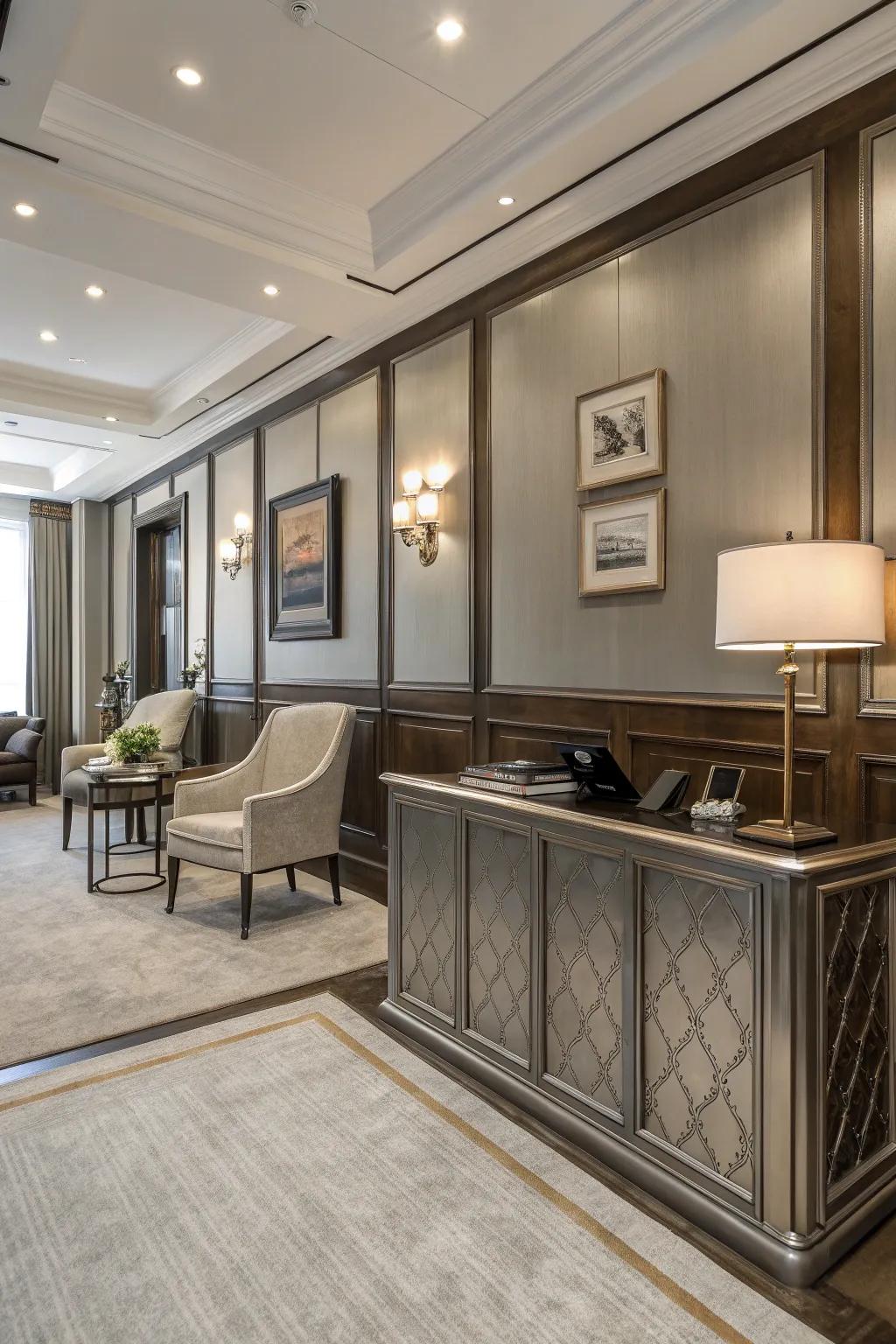 Elevate your office using refined metallic wall paneling.