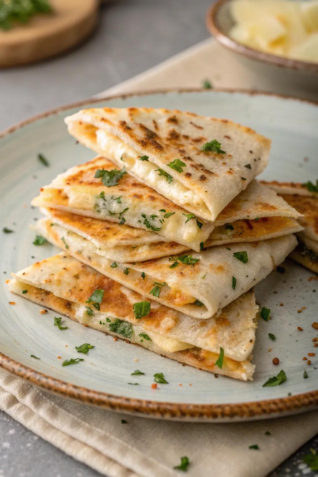 Mini cheese tortillas: bite-sized cheesy delights.