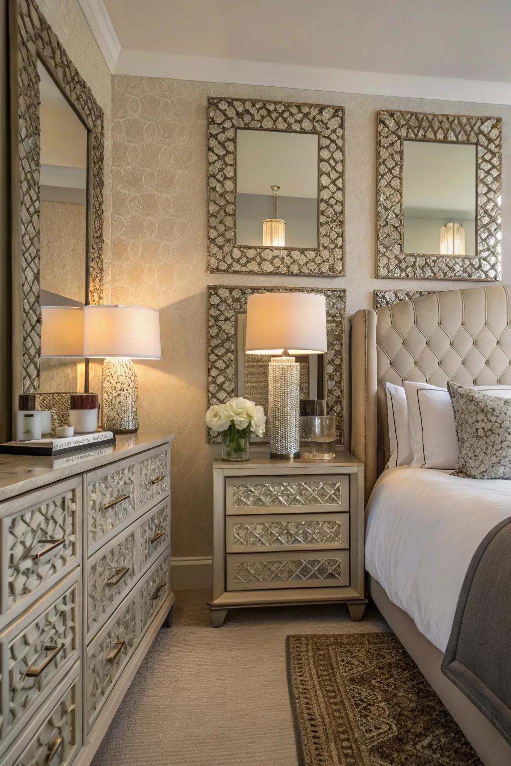Weaved reflectors introduce profundity and tangible fascination to the décor.
