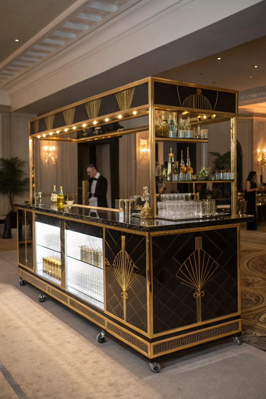 Sophisticated elements introduce elegance to this mobile bar.