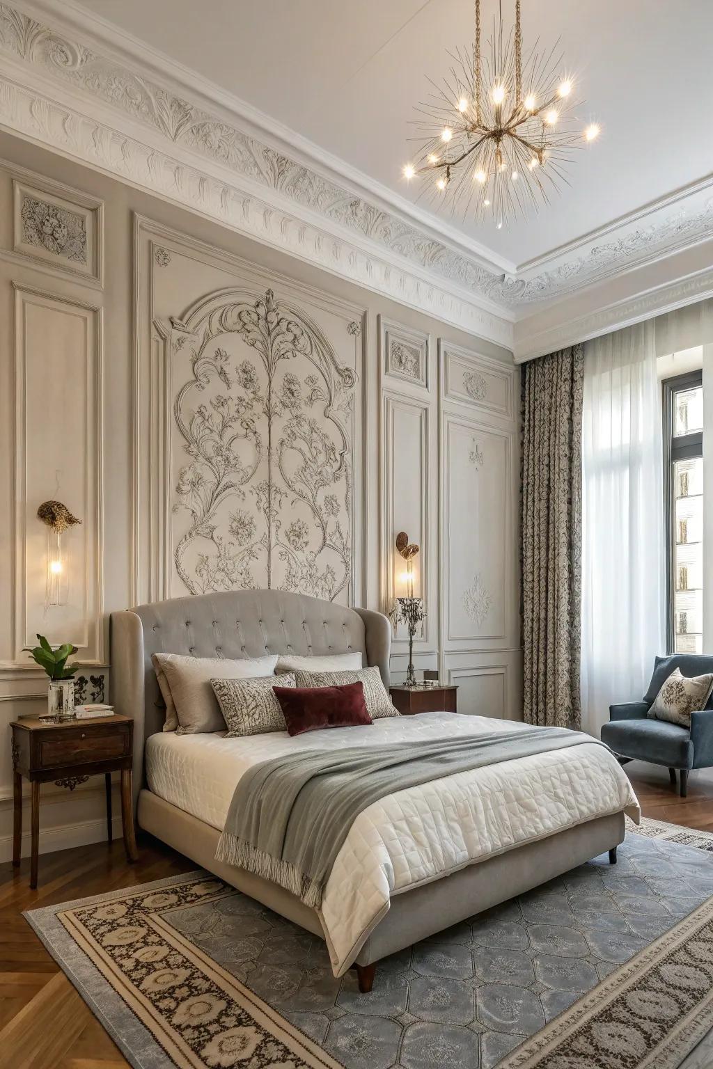 Wall trim adds timeless elegance to your bed wall.