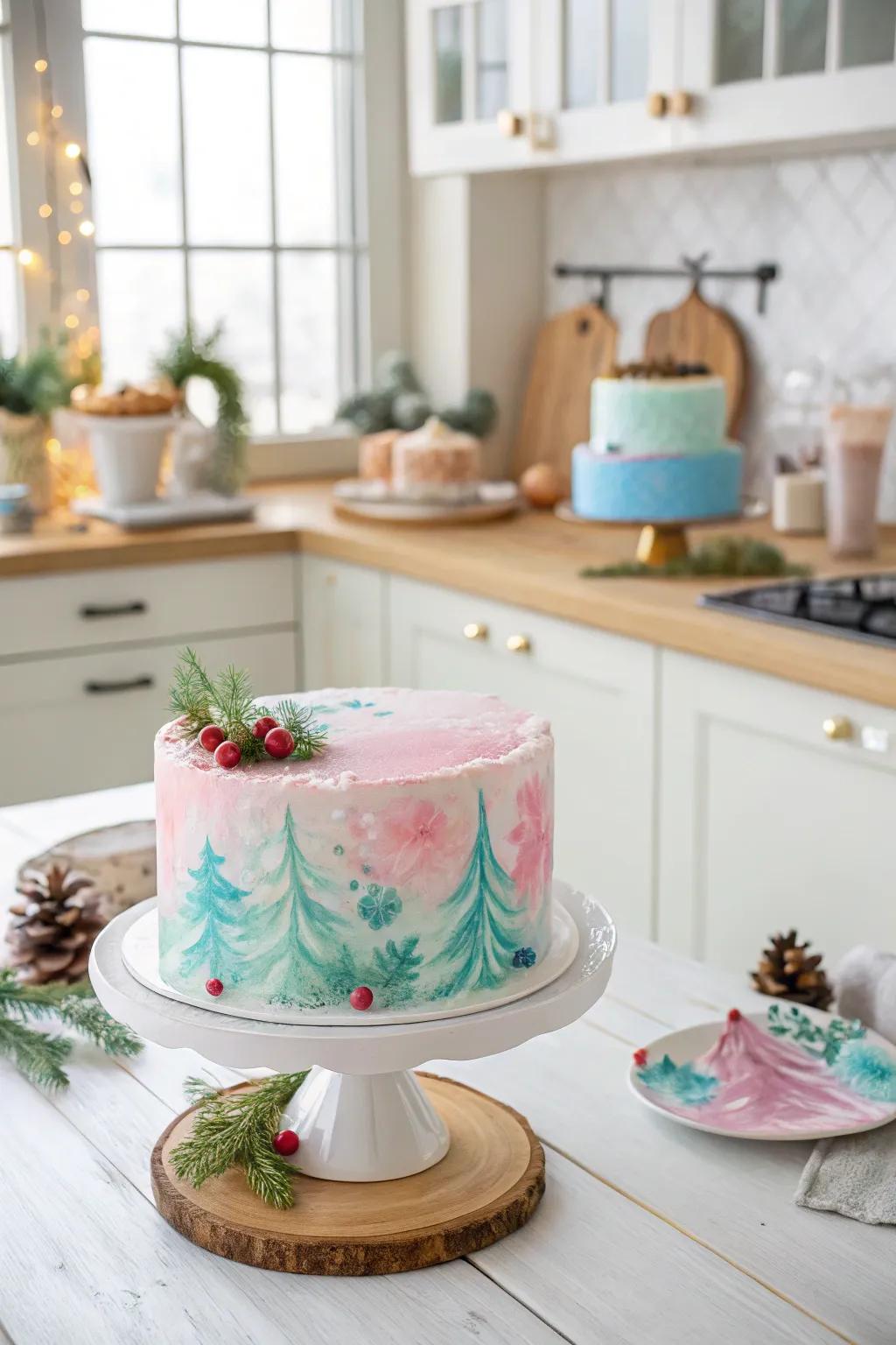 Christmas cake featuring watercolor wonders