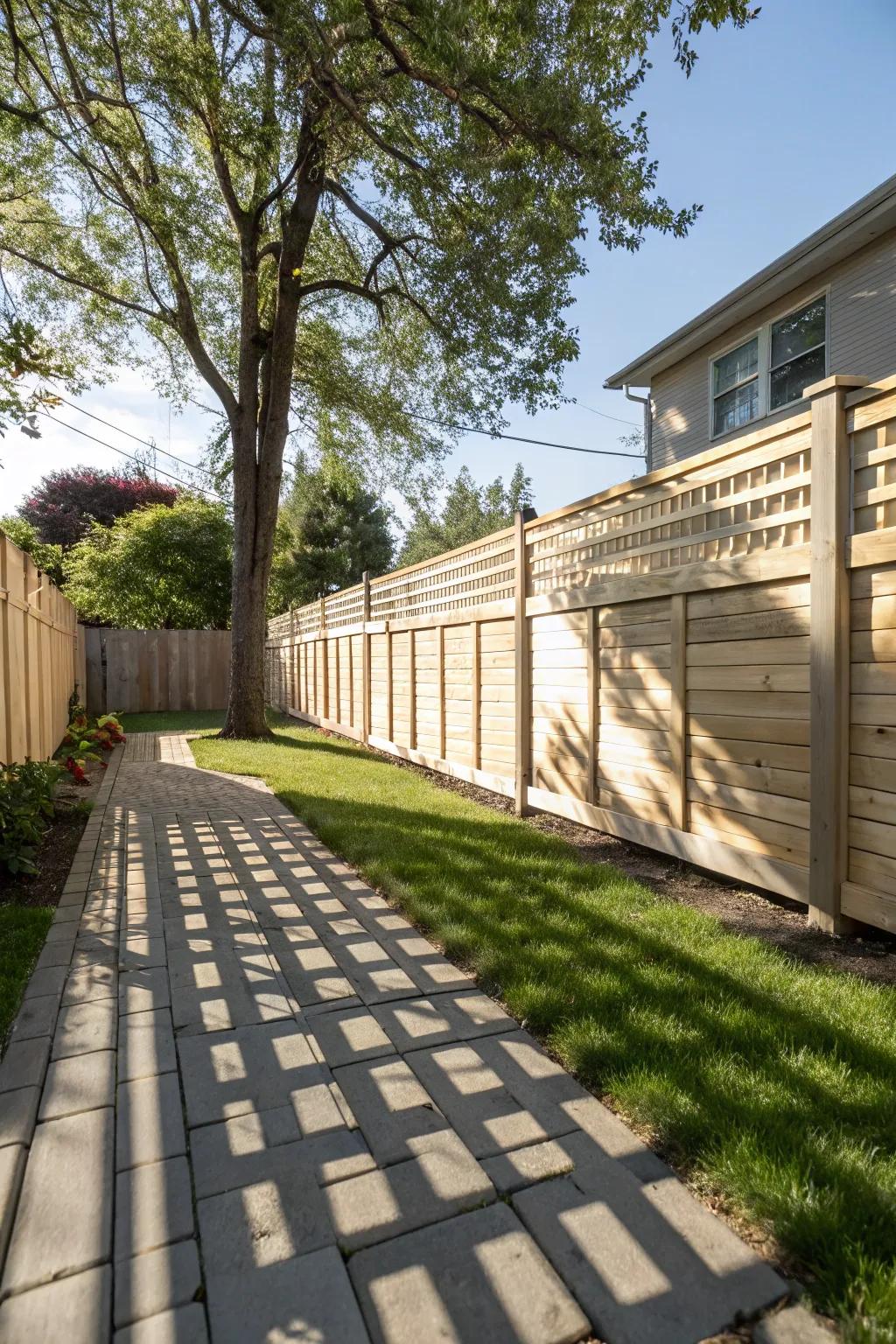 Balance privacy and openness by using a shadow panel style fence.