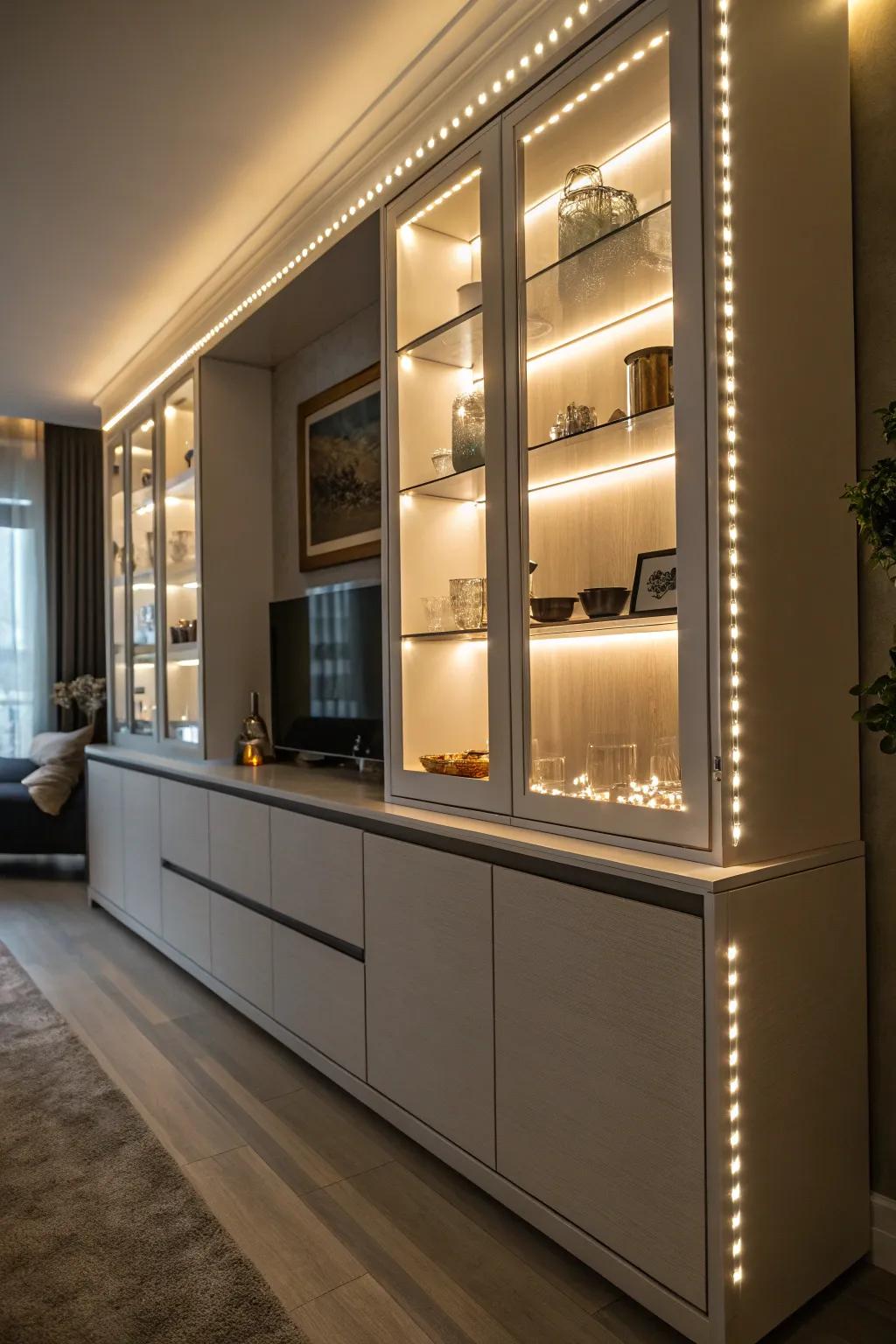 Inventive lumination highlights and refines the display cabinet's composition.