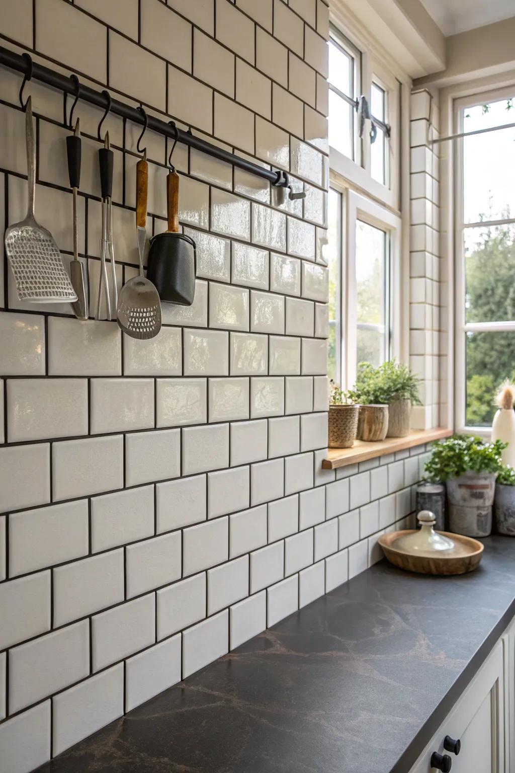 Contrasting grout gives tile layouts a graphic element.