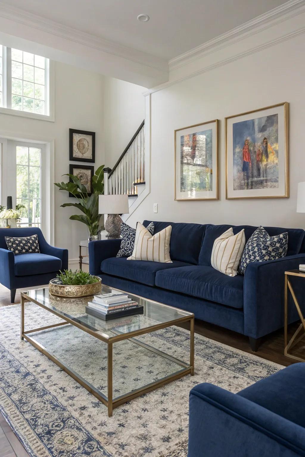 Dark upholstery adds sophistication to the space.