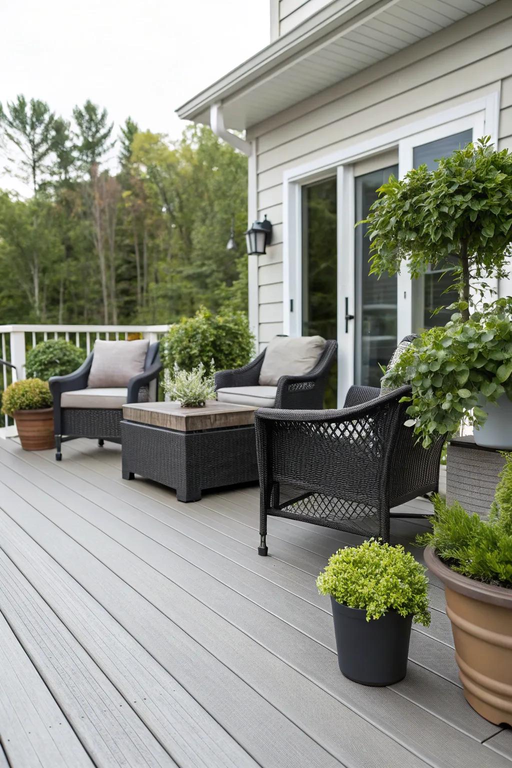 Mixed material flooring offers style and ease for patios.