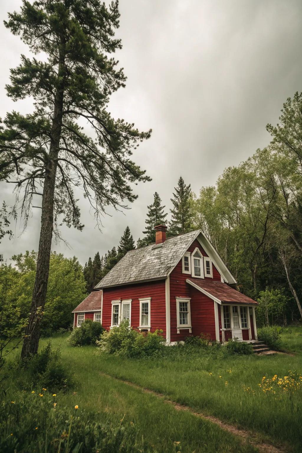 Country red and white for a warm, charming exterior.
