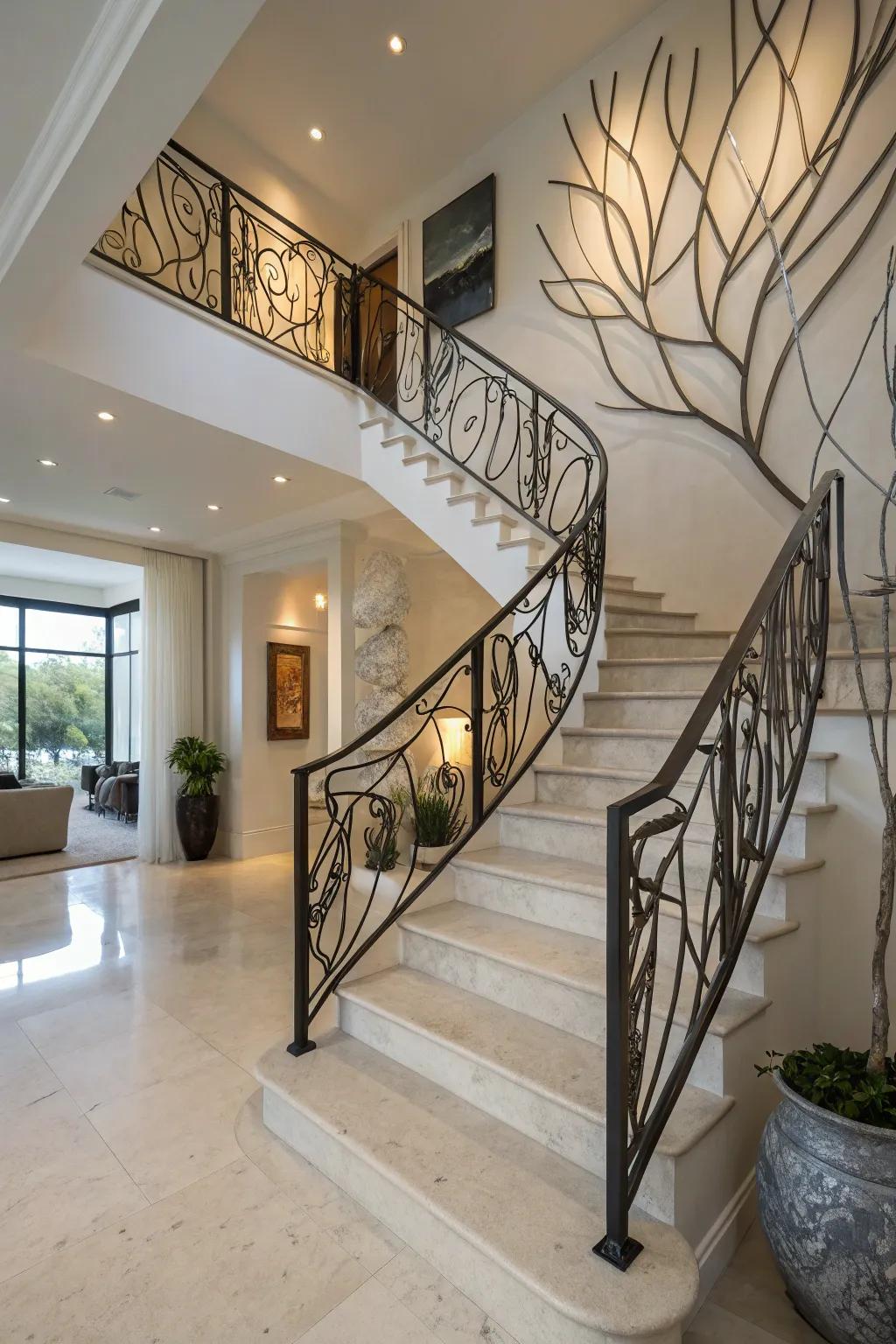 Sculptural railings transform stairs into art.